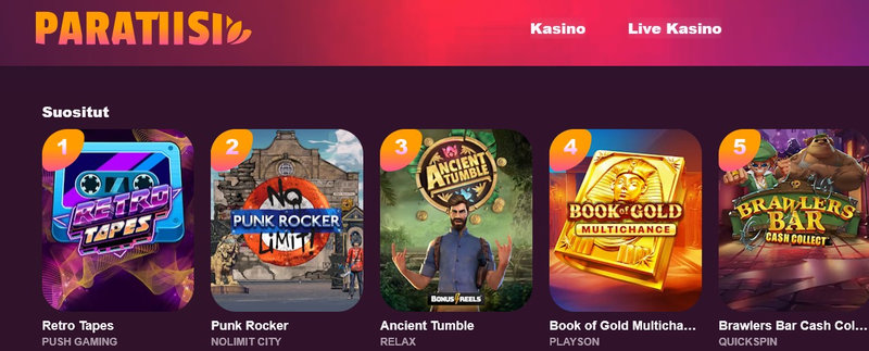 Paratiisi Casinolla on loistava valikoima pelejä